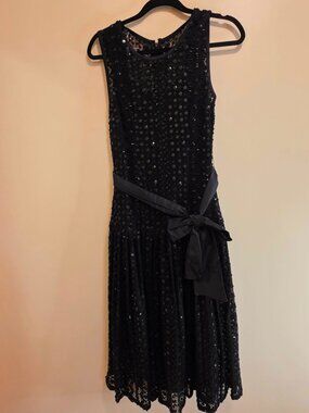 Tracy Reese 2pc Black Sequined Drop Waist with Black Chemise Dress 6